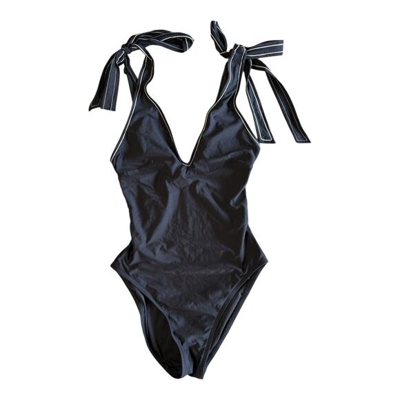 J.Crew Vintage Swimsuit One Piece Retro Black Bathing Suit Tie Straps Size 0 - Picture 1 of 6